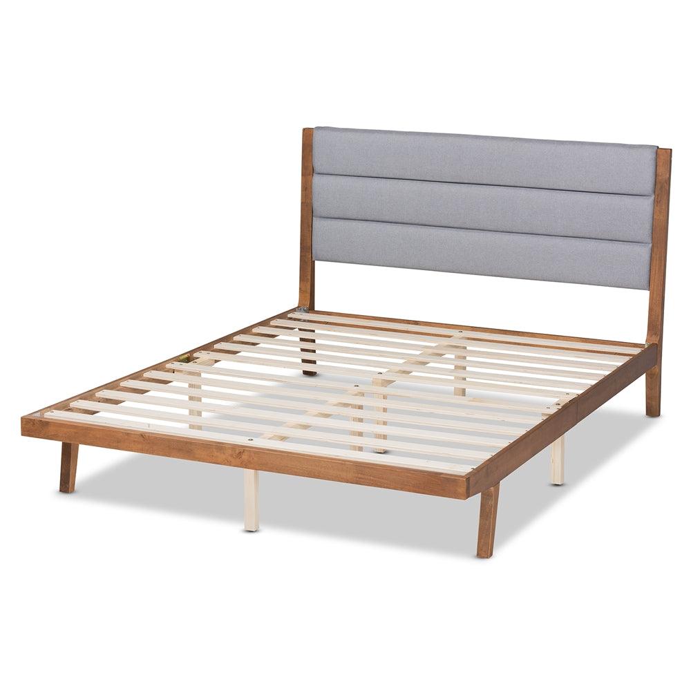 BAXTON STUDIO JARLAN MODERN AND CONTEMPORARY TRANSITIONAL GREY FABRIC UPHOLSTERED AND WALNUT BROWN FINISHED WOOD FULL SIZE PLATFORM BED