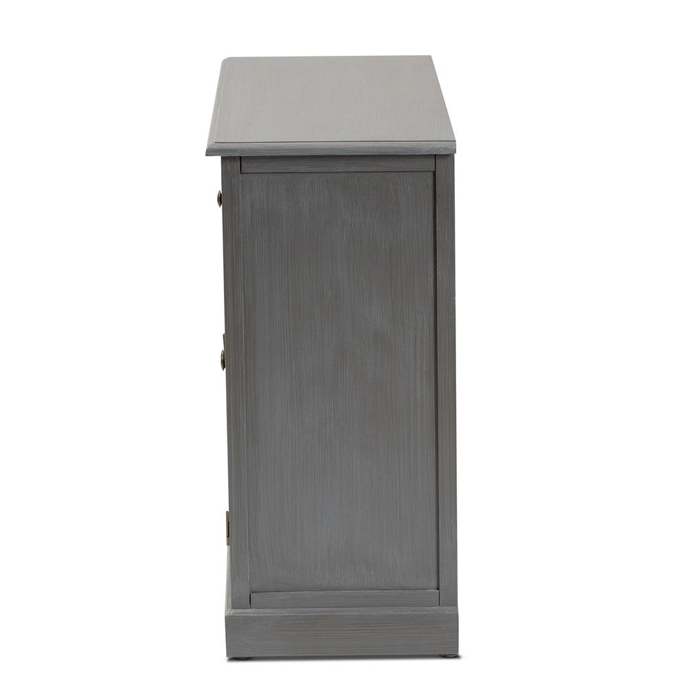 BAXTON STUDIO SHELDON MODERN AND CONTEMPORARY VINTAGE GREY FINISHED WOOD AND SYNTHETIC RATTAN 2-DOOR DINING ROOM SIDEBOARD BUFFET