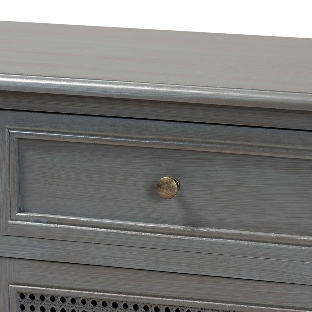 BAXTON STUDIO SHELDON MODERN AND CONTEMPORARY VINTAGE GREY FINISHED WOOD AND SYNTHETIC RATTAN 2-DOOR DINING ROOM SIDEBOARD BUFFET