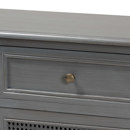 BAXTON STUDIO SHELDON MODERN AND CONTEMPORARY VINTAGE GREY FINISHED WOOD AND SYNTHETIC RATTAN 2-DOOR DINING ROOM SIDEBOARD BUFFET