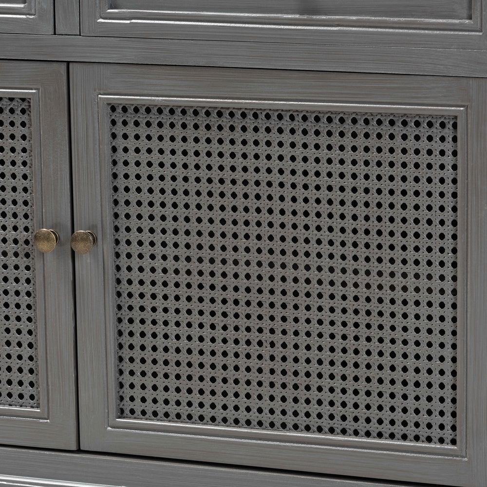 BAXTON STUDIO SHELDON MODERN AND CONTEMPORARY VINTAGE GREY FINISHED WOOD AND SYNTHETIC RATTAN 2-DOOR DINING ROOM SIDEBOARD BUFFET