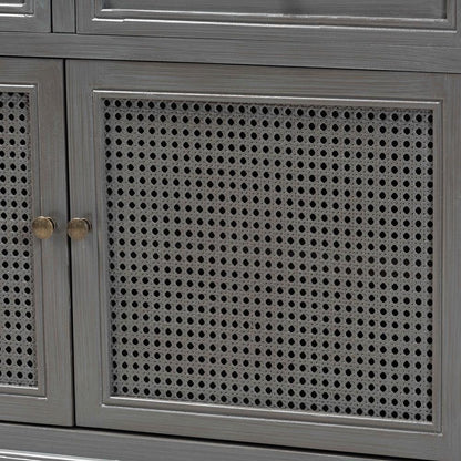 BAXTON STUDIO SHELDON MODERN AND CONTEMPORARY VINTAGE GREY FINISHED WOOD AND SYNTHETIC RATTAN 2-DOOR DINING ROOM SIDEBOARD BUFFET