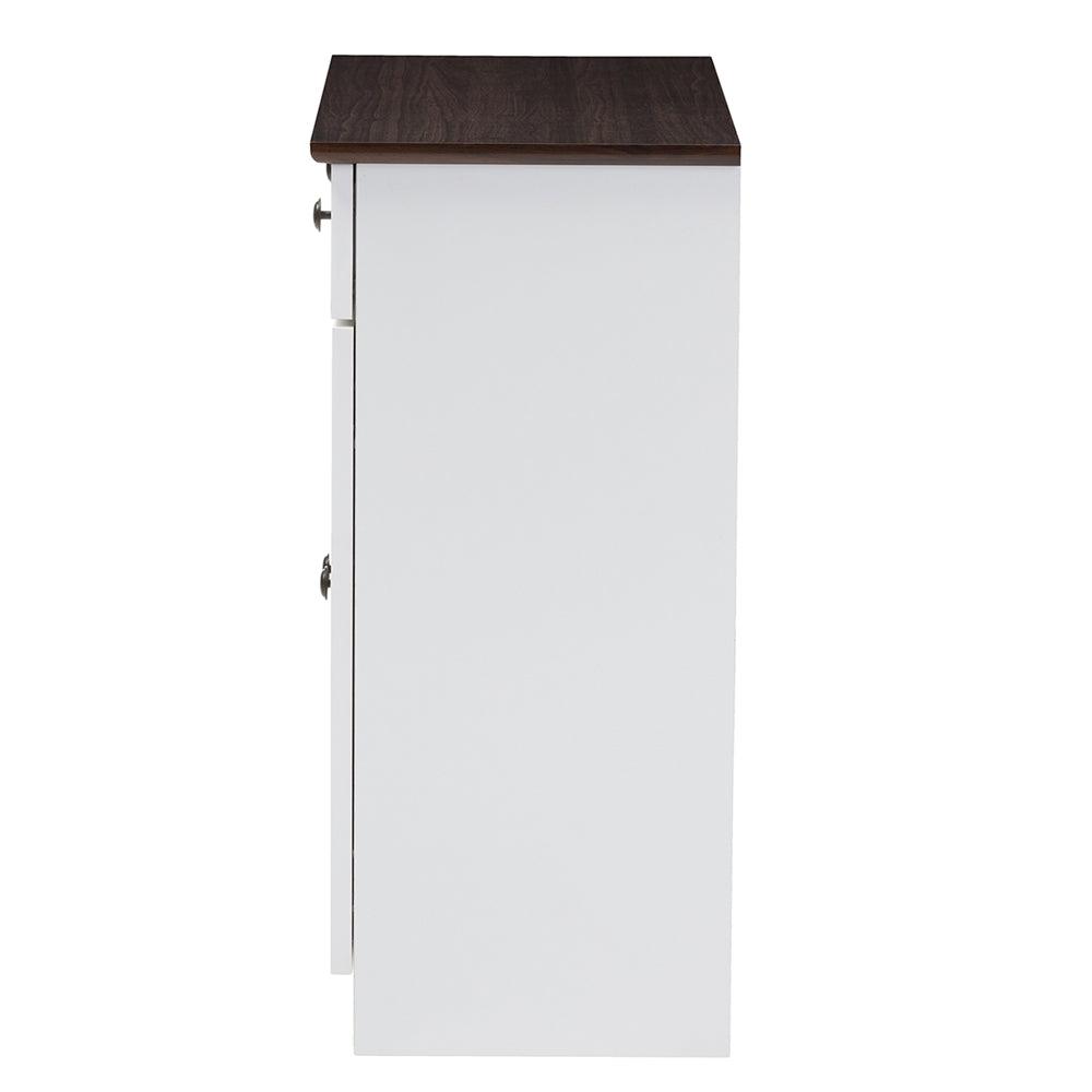 BAXTON STUDIO LAUREN MODERN AND CONTEMPORARY TWO-TONE WHITE AND DARK BROWN BUFFET KITCHEN CABINET WITH TWO DOORS AND TWO DRAWERS
